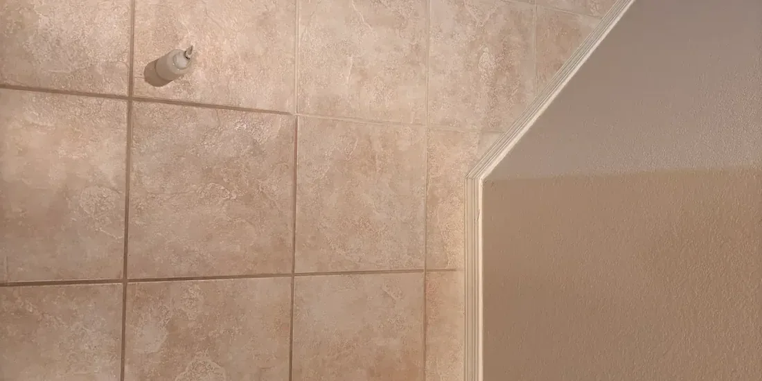 Tile and grout joints in a shower wall